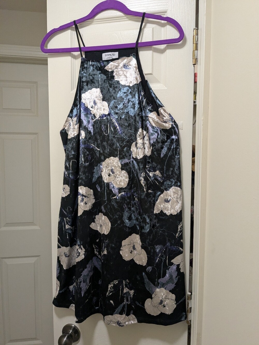Sam & Lavi Black Mini Dress with Cream Floral Accents